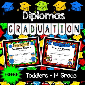 Preview of Diplomas for Preschool, Pre-K, Kindergarten & First Grade  - Freebie