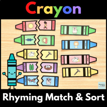 Preview of Crayon Rhyming Words Match & Sort Activity for Phonological Awareness