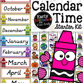 Preview of Crayon Theme Calendar Time ITALICS Starter Kit with BONUS Calendar Pattern Cards