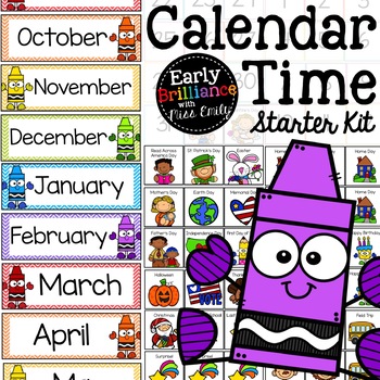Preview of Crayon Theme Calendar Time Starter Kit with BONUS Calendar Pattern Cards