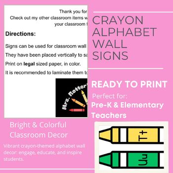 Preview of Crayon Themed Alphabet Wall Decor - Pre-K or Elementary - Bright & Colorful