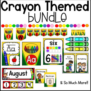 Preview of Crayon Themed Classroom Décor Bundle Colorful Back to School Decorations