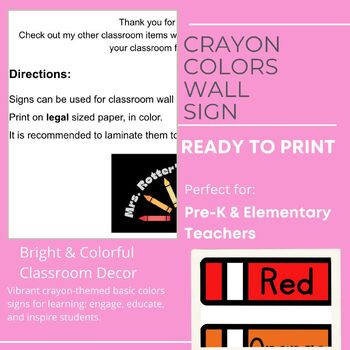 Preview of Crayon Themed Color Wall Decor - pre-k thru elementary classroom decor