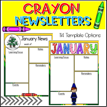 Preview of Editable Crayon Themed Classroom Newsletters Monthly Weekly Parent Communication