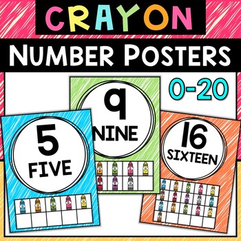Crayon Themed Number Posters 0-20 | Classroom Decor | TPT