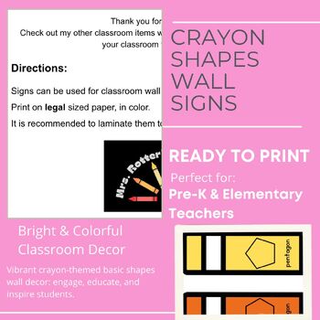 Preview of Crayon Themed Shape Wall Decor - 10 basic shapes for pre-k - elementary school