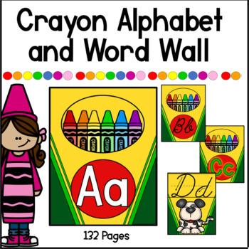 Preview of Crayon Themed Word Wall and Alphabet Posters - Colorful Classroom Decor