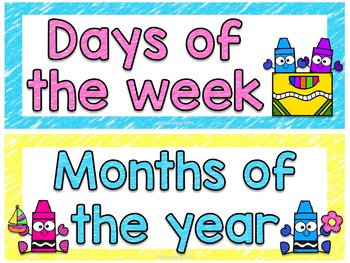 Crayon Themed Calendar Set by Educaclipart | Teachers Pay Teachers