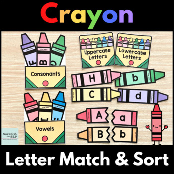 Preview of Crayon Uppercase & Lowercase Letter Alphabet Match & Sort Printable Activities