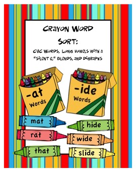Preview of Crayon Word Sort:  CVC, Silent E, Blends, & Digraphs