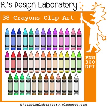 Crayons Clip Art (38 colors) by PJ's Design Laboratory | TPT