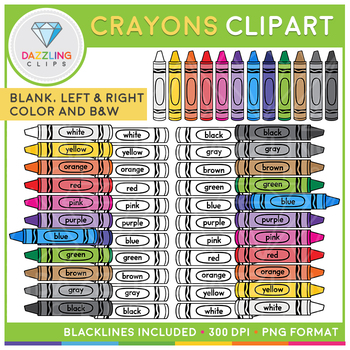 Red Crayon Clipart – Multiple Variations, Color and Black & White