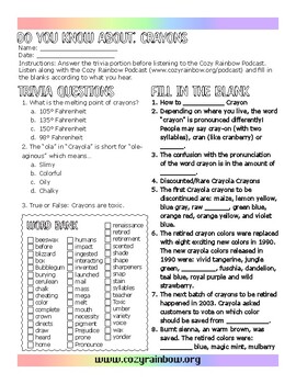 Preview of Crayons Fun Facts & Active Listening Comprehension Podcast Scaffolded Notes