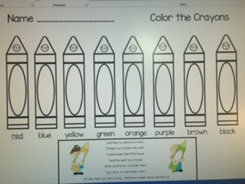 Preview of Crayons Learn Colors and Color Words Worksheet