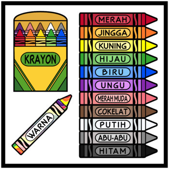 Crayons and Colors in INDONESIAN Printables by Language Party House
