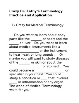 Preview of Crazy Dr. Kathy's Application Worksheets and Answers for Power Points