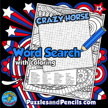 Preview of Crazy Horse Word Search Puzzle Activity Page with Coloring | Nebraska History