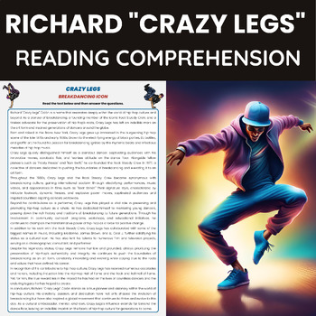 Preview of Crazy Legs Reading Comprehension | American b-boy Break-dancer | Breakdancing