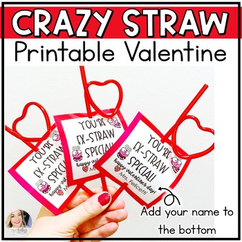Preview of Crazy Straw Valentine Printable Tag