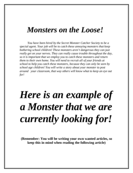 Preview of Create A Monster Wanted Poster Creative Writing Activity