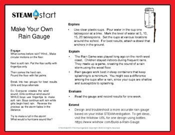 Preview of Create A Rain Gauge: Build and Measurement Activity: K-6th STEAMStart