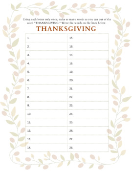 Create Words - Thanksgiving by ACreations | TPT