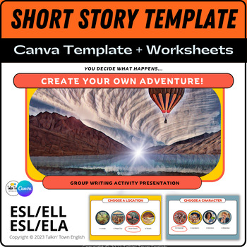Preview of Choose Your Own Adventure Short Story Canva Template with Draft Worksheets PDF
