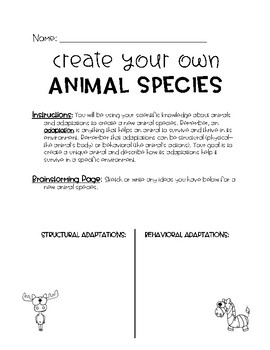 Create Your Own Animal Species: An Animal Adaptation Activity | TpT