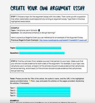 Create Your Own Argument Essay Task Regents Prep English 11 | TPT