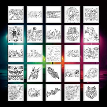 Printable Coloring Journal Pages, Art Therapy Series A, 10 Pack including  grid, lines and blank pages