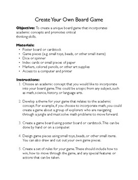 create your own game assignment
