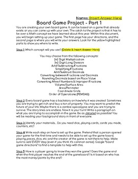 Preview of Create Your Own Board Game- Math Review- Part 1