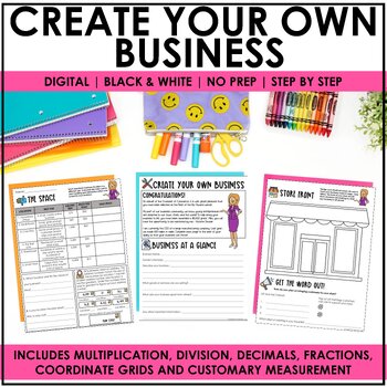 Preview of Create Your Own Business Math Project | Digital