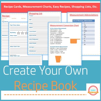 Create Your Own Class Recipe Book (Recipe Cards, Measurement Charts, Recipe