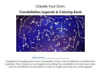 Preview of Create Your Own Constellations Comprehension & Coloring Book