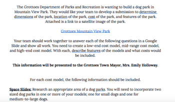Preview of Create Your Own Dog Park: An Algebra 1 PBA - Writing Equations