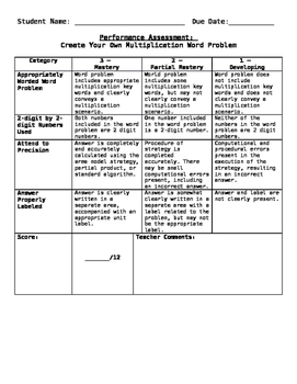 Preview of Create Your Own Multiplication Word Problem Performance Assessment