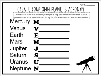 Preview of Create Your Own Planets Acronym