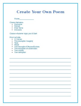 Create Your Own Poem Outline by Courtney Hartleib TpT