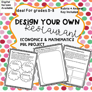 Preview of Create Your Own Restaurant Math PBL Project WITH RUBRIC