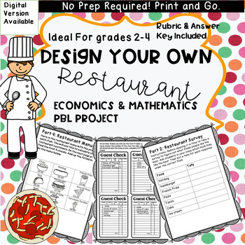 Preview of Create Your Own Restaurant Math PBL Project WITH RUBRIC Grades 2-4
