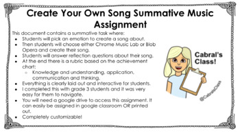 Preview of Create Your Own Song Summative Music Assignment 