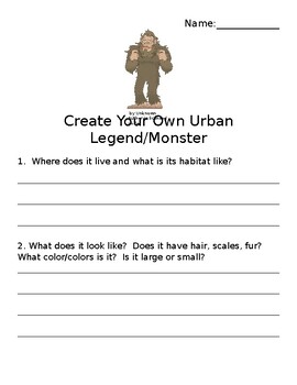 Preview of Create Your Own Urban Legend/Monster