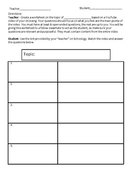 Preview of Create Your Own Video Worksheet - Can be used for any topic!