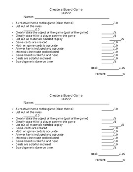 Preview of Create a Board Game Rubric