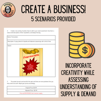 Preview of Create a Business: Supply & Demand Practice or Assessment in a Fun Format!