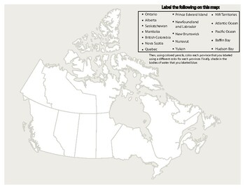 Preview of Create a Canadian Political Map -- label provinces, major bodies of water