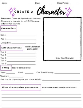 Preview of Create a Character Worksheet