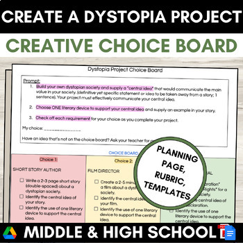 Preview of Create a Dystopia Choice Board Project Middle High School English Central Idea