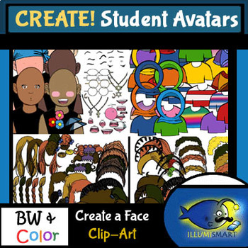 Preview of Create-a-Face! Student Avatars Clip-Art! Face, Hair, Eyes, Accessories! 500+ Pcs